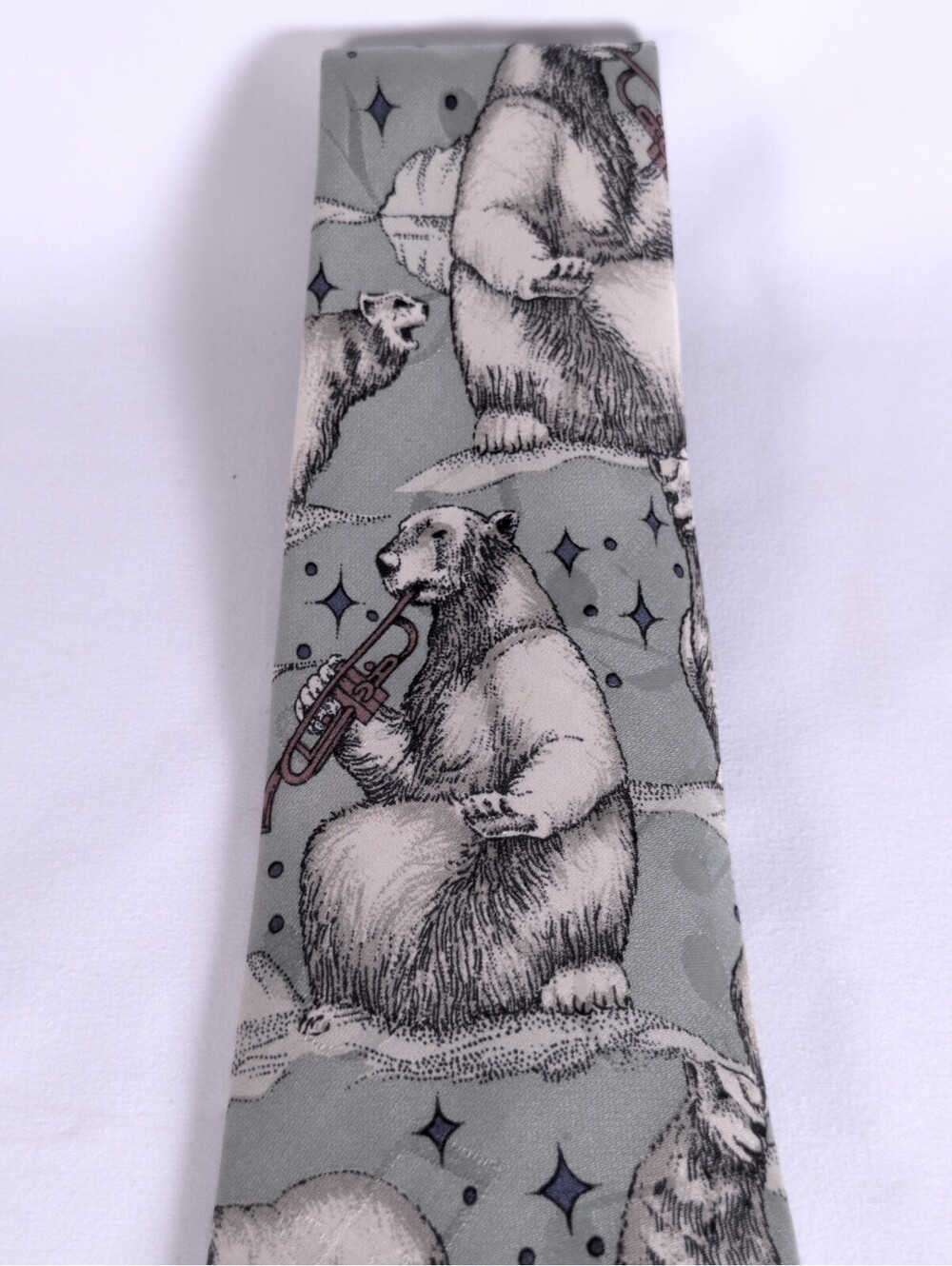 Unique Gray Polar Bear Trumpet Print Men's Tie - Classic Patterned Neckwear